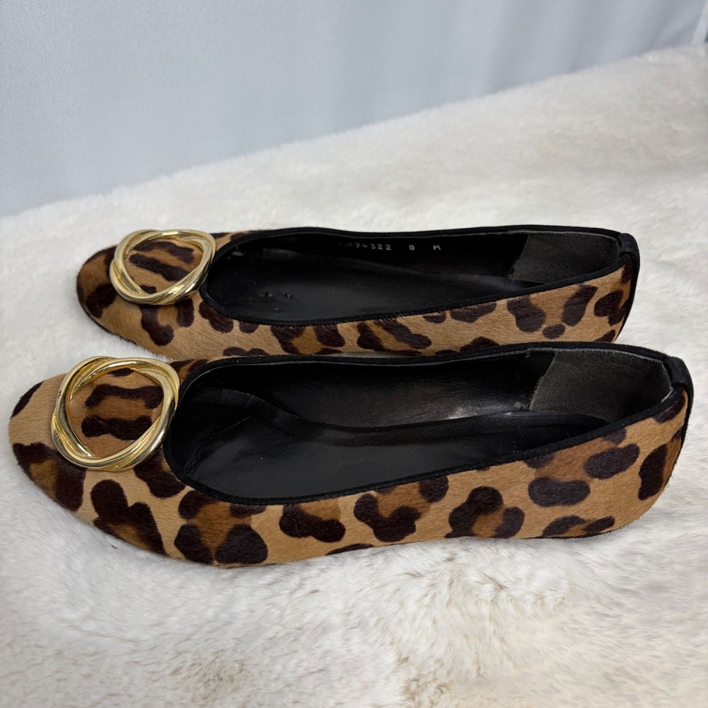 Stuart Weitzman Leopard Calf Hair Ballet Flats Gold Ring Accent Size 8 EW94322 - Picture 4 of 9